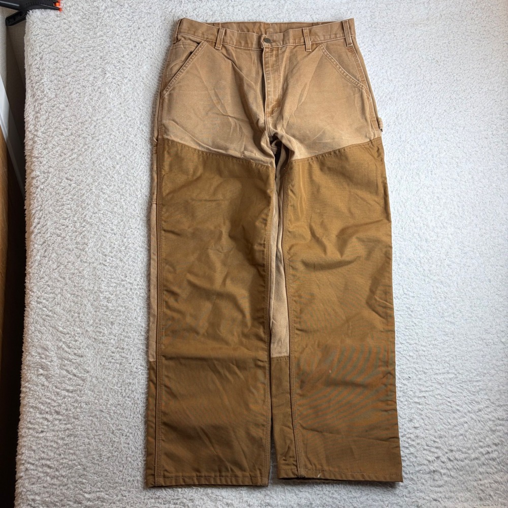 Carhartt B190 BRN Dungaree Fit Brown Duck Cordura Overlay Work Pants 34x30